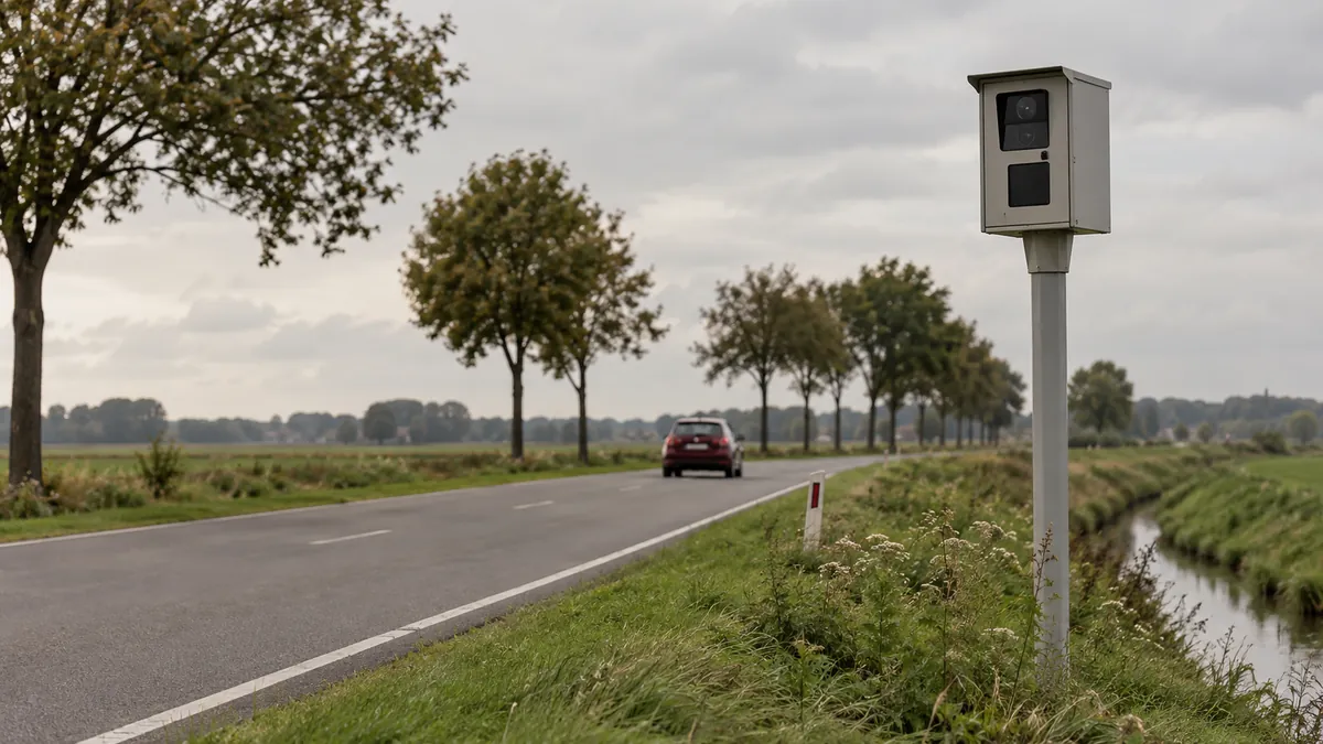 Een automatische verkeerscamera langs een algemene Nederlandse weg.