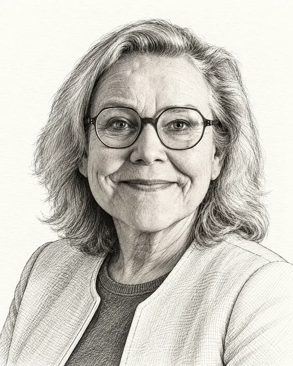 Zwart-wit getekend portret van Ank Bijleveld-Schouten