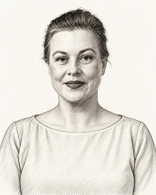 Zwart-wit getekend portret van Annabel Nanninga