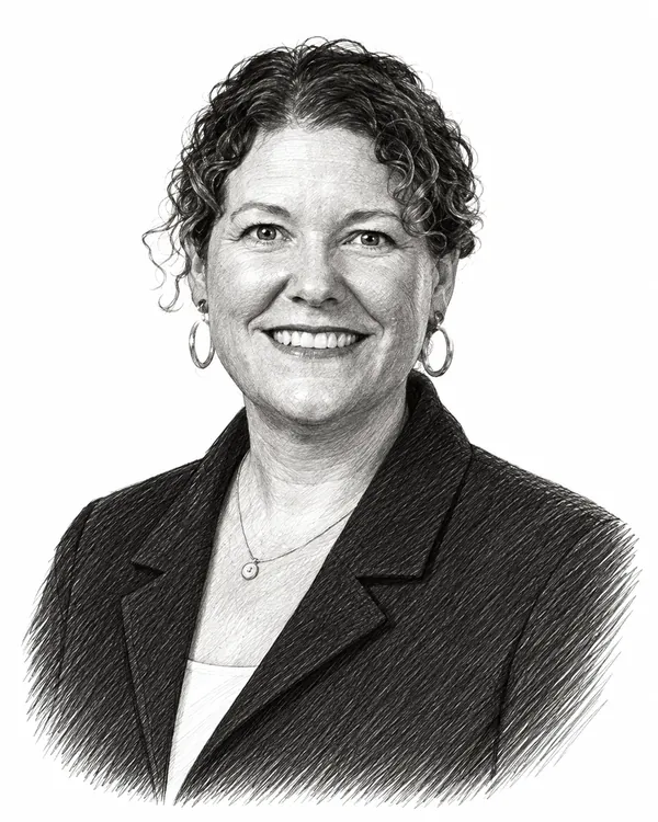 Zwart-wit getekend portret van Anne-Marijke Podt