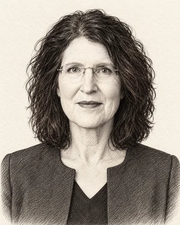 Zwart-wit getekend portret van Annet Bertram
