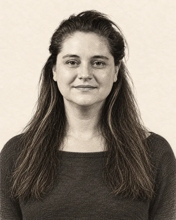 Zwart-wit getekend portret van Barbara Kathmann