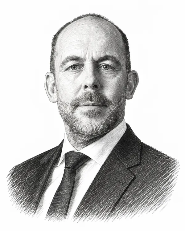 Zwart-wit getekend portret van Bart van den Brink