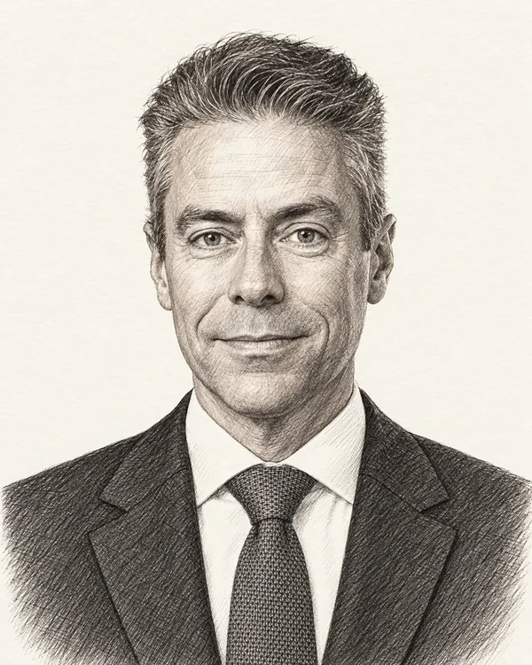 Zwart-wit getekend portret van Chris Stoffer