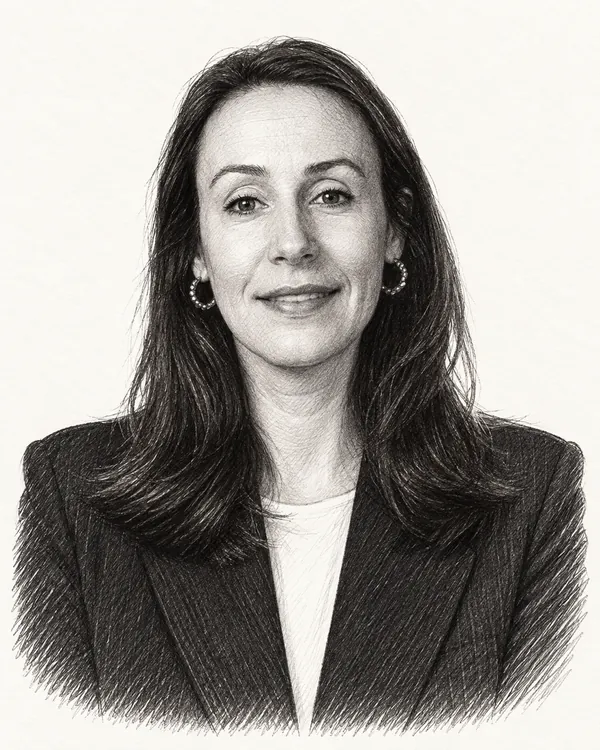 Zwart-wit getekend portret van Claire Martens-America