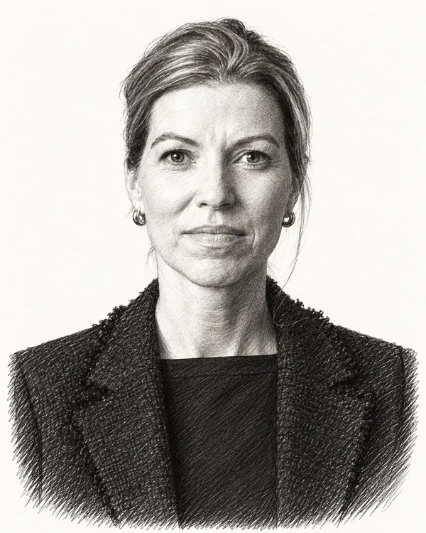 Zwart-wit getekend portret van Claudia van Bruggen
