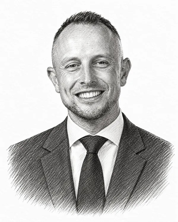 Zwart-wit getekend portret van Daniël van den Berg