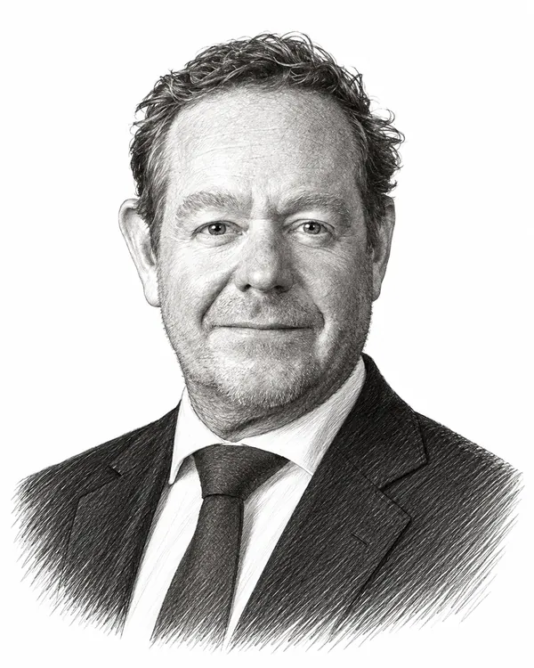 Zwart-wit getekend portret van David van Weel