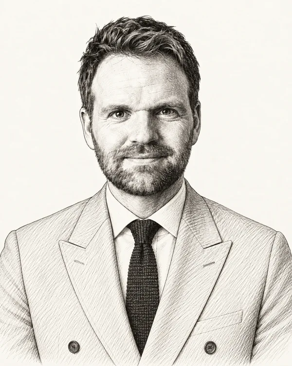Zwart-wit getekend portret van Derk Boswijk