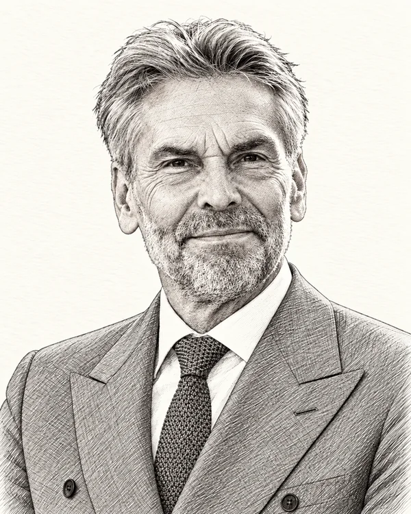 Zwart-wit getekend portret van Dick Schoof