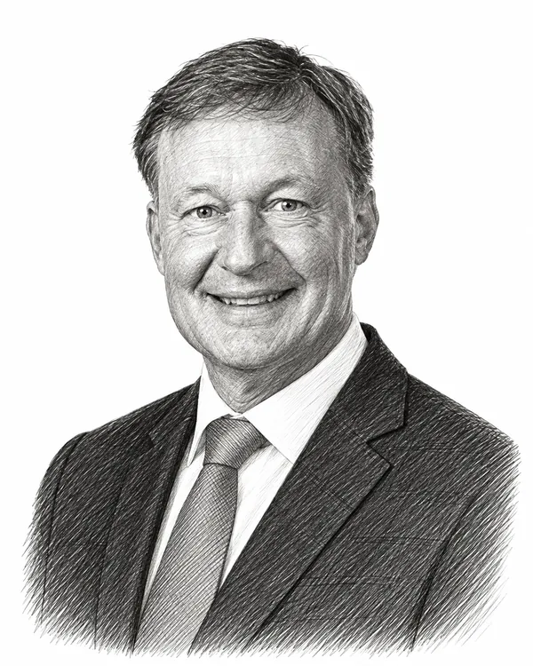 Zwart-wit getekend portret van Diederik van Dijk