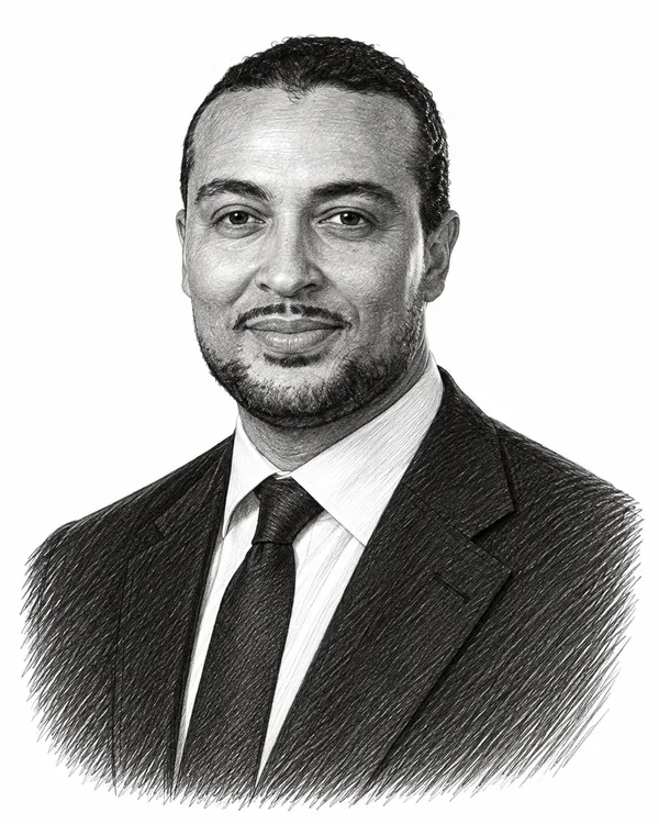 Zwart-wit getekend portret van Don Ceder