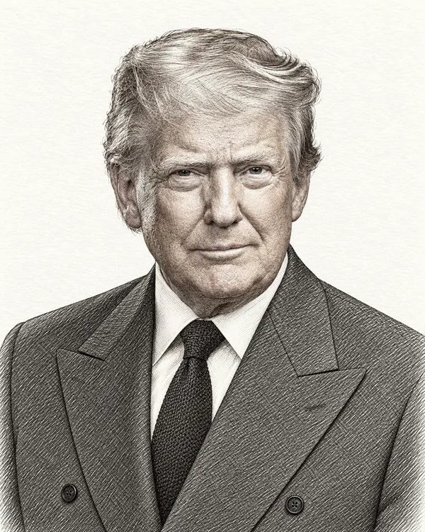 Zwart-wit getekend portret van Donald Trump