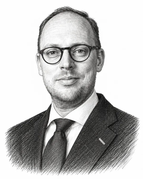 Zwart-wit getekend portret van Eelco Eerenberg