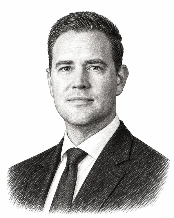 Zwart-wit getekend portret van Eelco Heinen