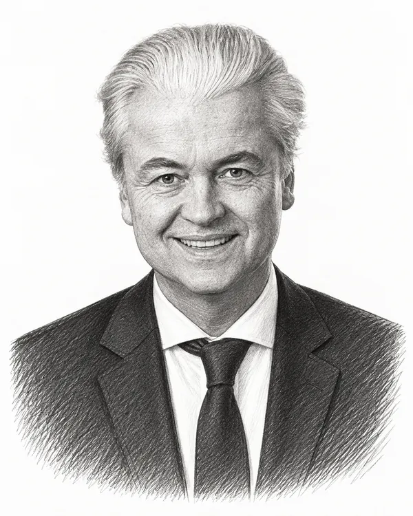 Zwart-wit getekend portret van Geert Wilders