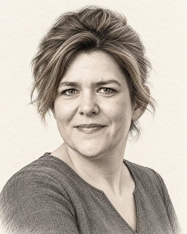 Zwart-wit getekend portret van Hanneke Steen