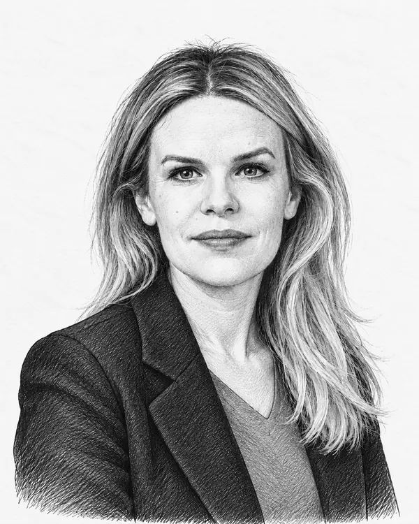 Zwart-wit getekend portret van Hanneke van der Werf