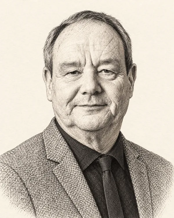 Zwart-wit getekend portret van Hans Vijlbrief