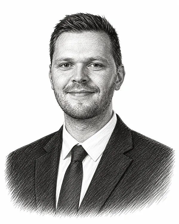 Zwart-wit getekend portret van Harmen Krul