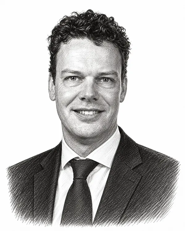 Zwart-wit getekend portret van Henk-Jan Oosterhuis