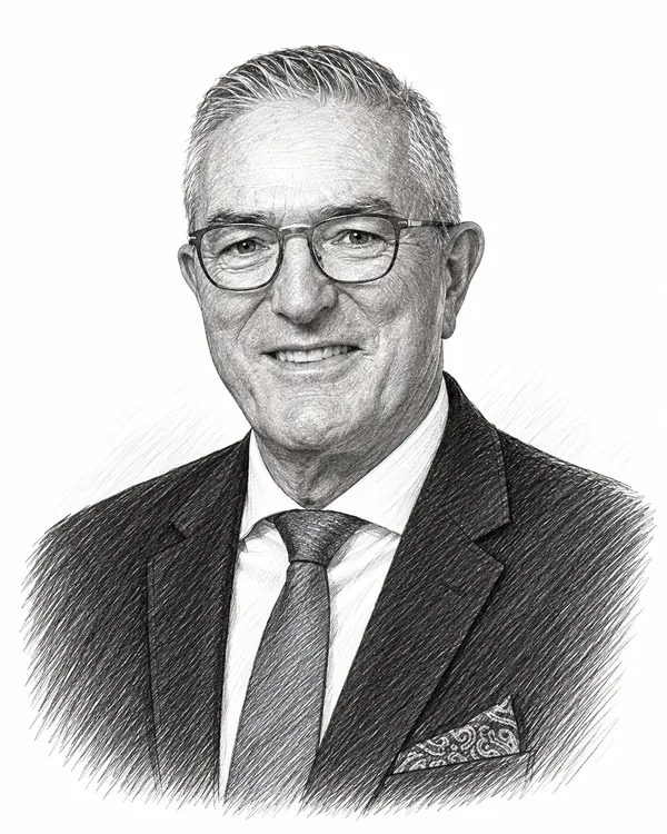Zwart-wit getekend portret van Henk Jumelet
