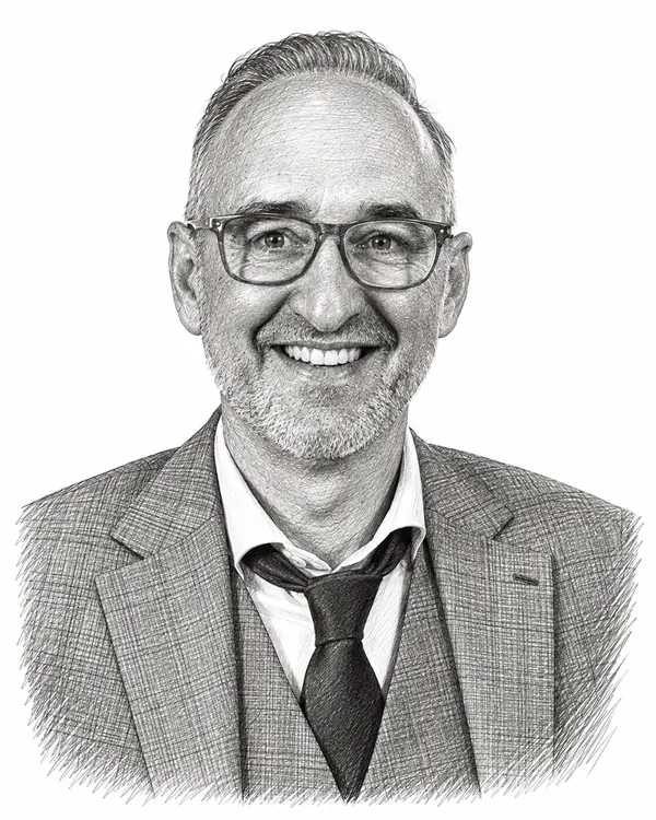 Zwart-wit getekend portret van Henk Vermeer