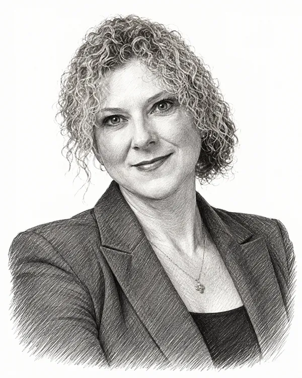 Zwart-wit getekend portret van Inge van Dijk