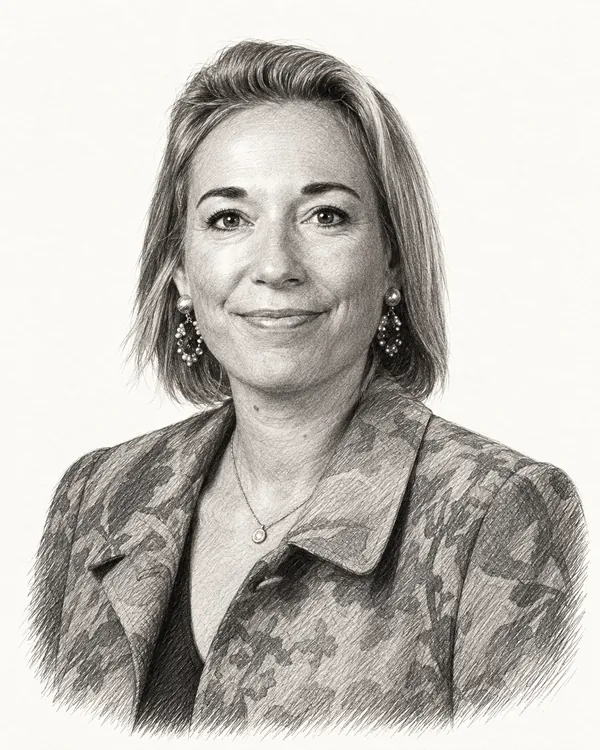 Zwart-wit getekend portret van Ingrid Coenradie