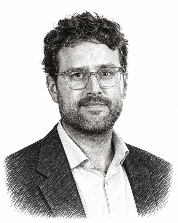 Zwart-wit getekend portret van Jan Schoonis