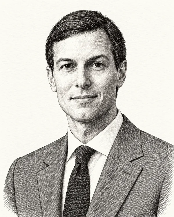 Zwart-wit getekend portret van Jared Kushner