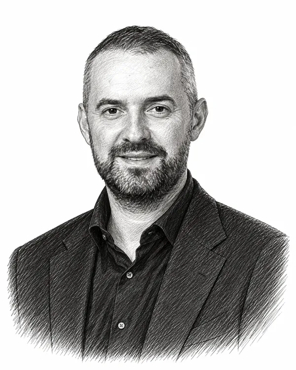 Zwart-wit getekend portret van Jimmy Dijk