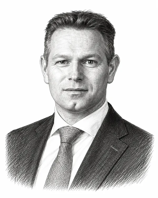 Zwart-wit getekend portret van Jo-Annes de Bat