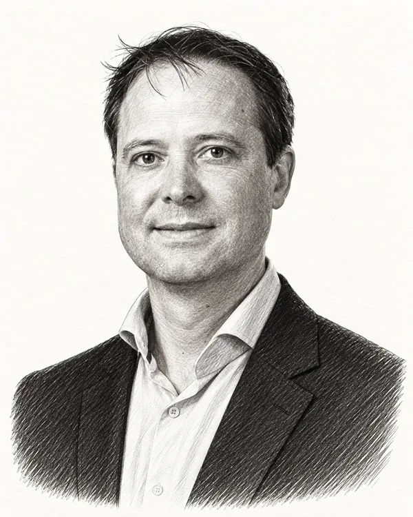 Zwart-wit getekend portret van Joost Sneller