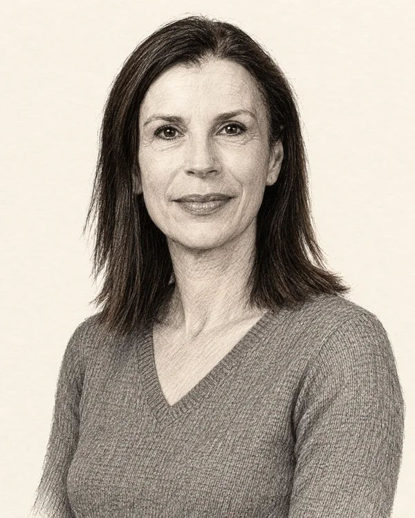 Zwart-wit getekend portret van Judith Bühler