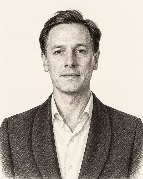 Zwart-wit getekend portret van Laurens Dassen