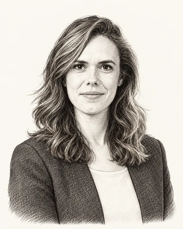 Zwart-wit getekend portret van Lisa Vliegenthart