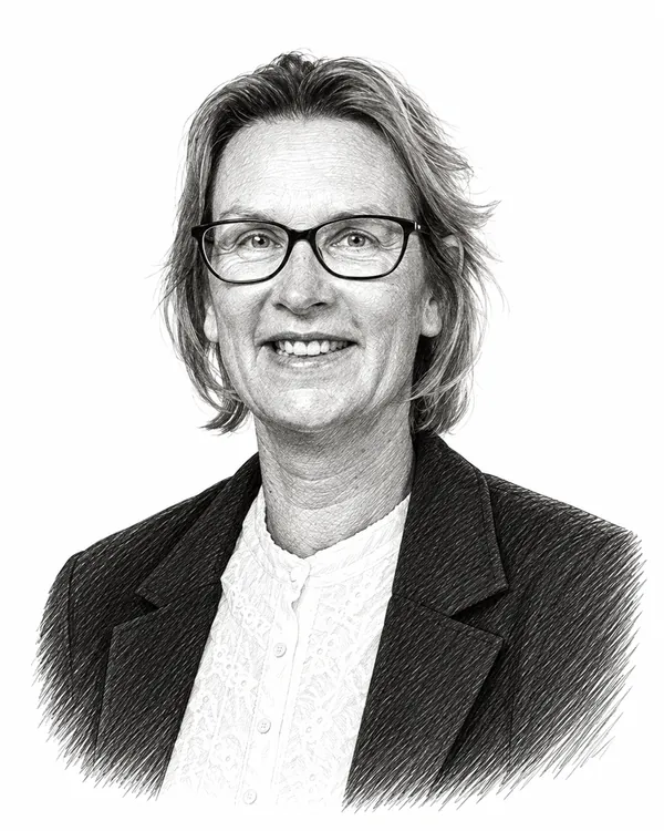 Zwart-wit getekend portret van Luciënne Boelsma-Hoekstra