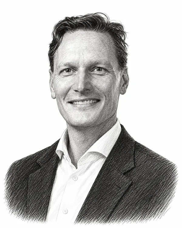 Zwart-wit getekend portret van Maarten Goudzwaard