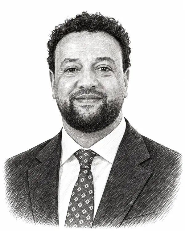 Zwart-wit getekend portret van Mahjoub Mathlouti