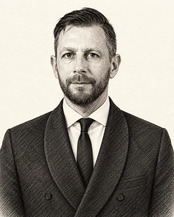 Zwart-wit getekend portret van Maikel Boon