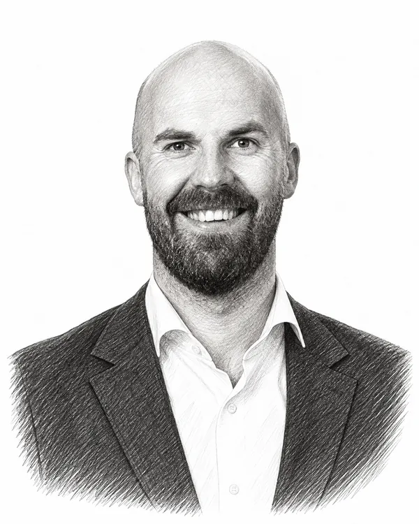 Zwart-wit getekend portret van Marc Vervuurt