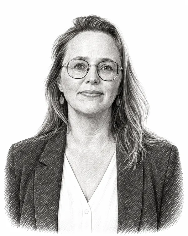 Zwart-wit getekend portret van Marieke Vellinga-Beemsterboer