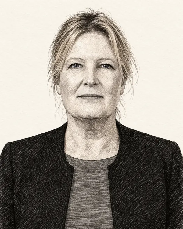 Zwart-wit getekend portret van Mariëtte Patijn