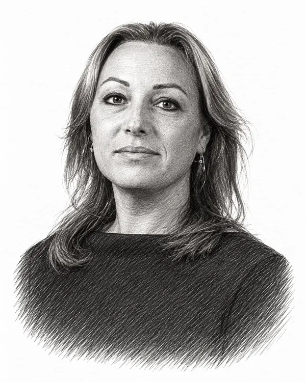 Zwart-wit getekend portret van Marina Vondeling