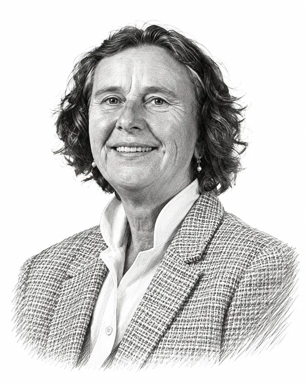 Zwart-wit getekend portret van Marjolein Faber