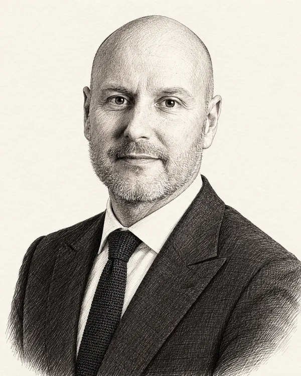 Zwart-wit getekend portret van Mark Verheijen