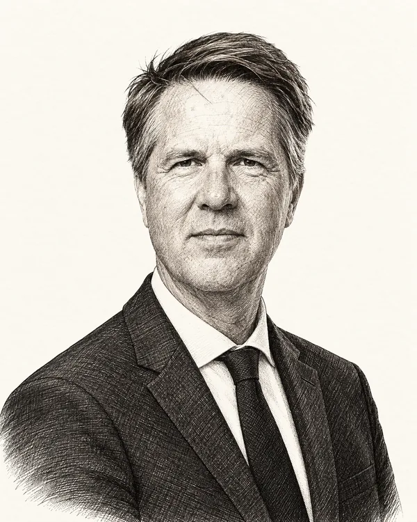 Zwart-wit getekend portret van Martin Bosma