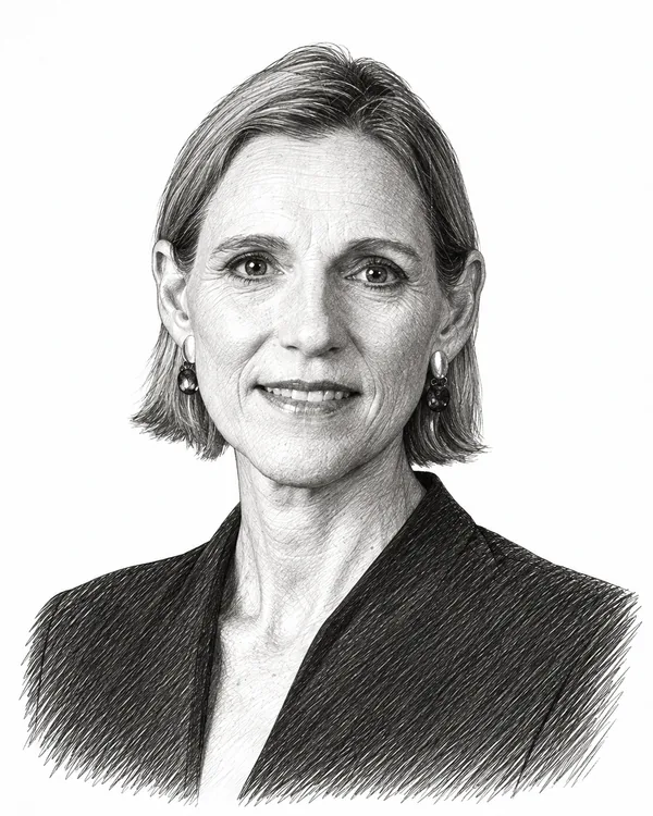 Zwart-wit getekend portret van Mirjam Sterk