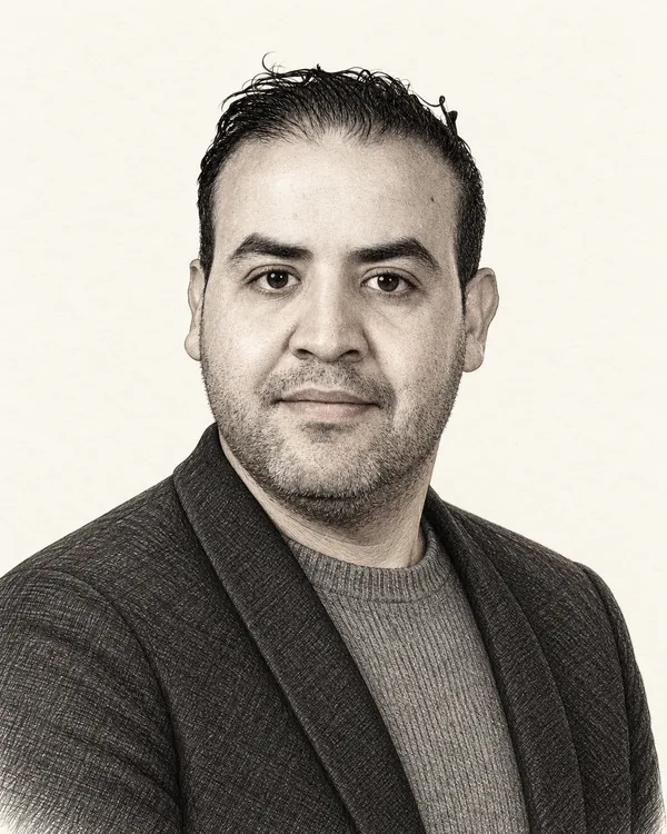 Zwart-wit getekend portret van Mohammed Mohandis